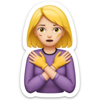 woman chocking herself with hands crossed yellow skin sticker