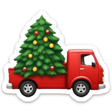 red truck with a christmas tree in the trunk sticker