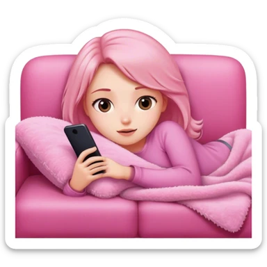 Girl lay on couch with fuzzy pink blanket watching tv  sticker