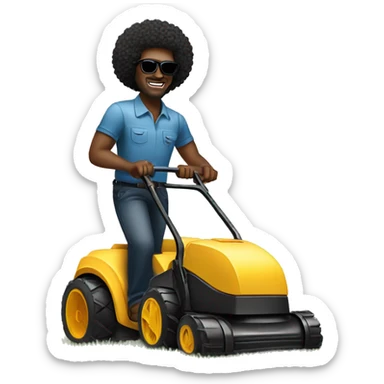 Black man with afro and sunglasses mowing sticker