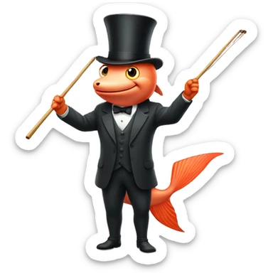 Standing salmon with top hat and cane sticker