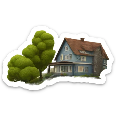 House next to a lake with trees on the banks in a realist style  sticker