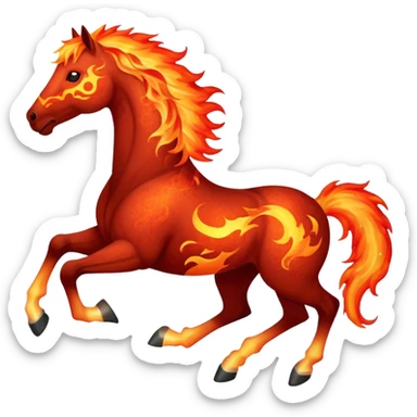 Red fast fire horse made of embers, magma, visible lava, burning, with ash particles surrounding it. Horse galloping with a fiery mane and tail. sticker
