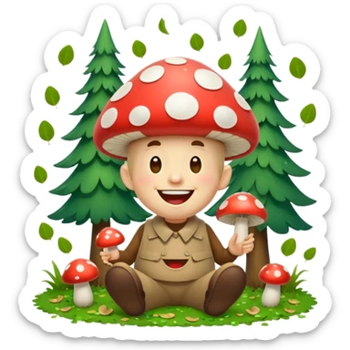 forest character laughing with mushroom confetti sticker