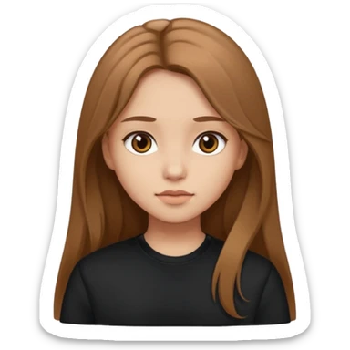 Create a girl with light brown long hair and brown eyes with soft face features wearing black clothes sticker