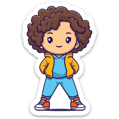 Full body teenage girl with curly brown hair, choni style with urban clothes sticker