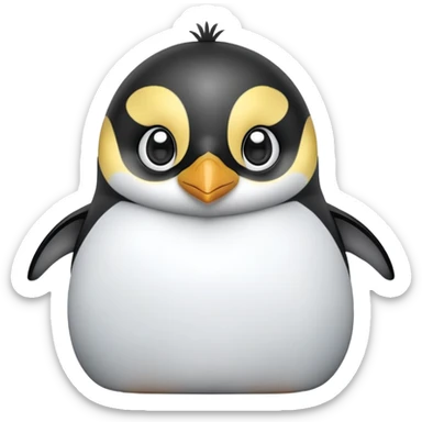 cinematic-cute-emperor-penguin-portrait-emoji,-head-tilted-playfully-and-inquisitively,-with-glossy,-pristine-plumage,-sparkling-eyes-filled-with-curiosity,-simplified-yet-irresistibly-adorable-features, black, large black eyes face, zoomed in sticker