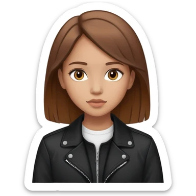 Light-skinned girl with brown hair wearing black jacket sticker