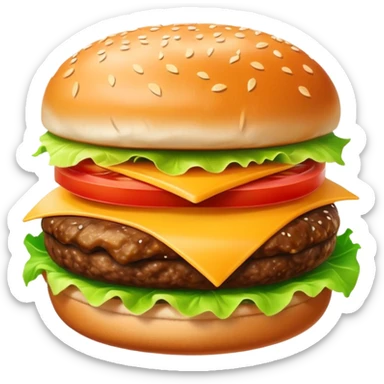 delicious juicy hamburger with cheese, lettuce, tomato sticker