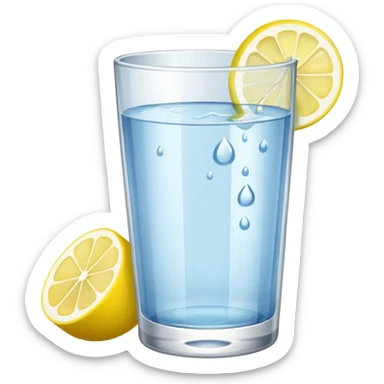 a glass of water with lemon sticker