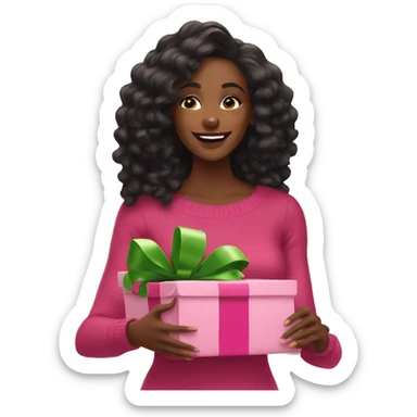 Pretty Black woman opening pink Christmas gifts sticker
