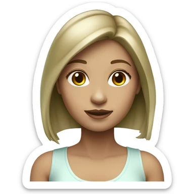 Girl white light brown medium hair with MacBook realistic color light green-blue sticker