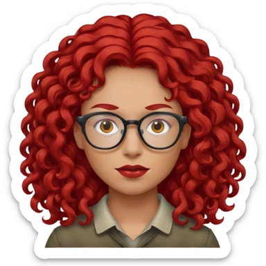 Peli roja rojo fuerte , con lentes pelo rizada largo sticker