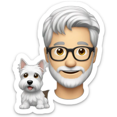 Gray hair man with glasses anda with westie dog girl sticker