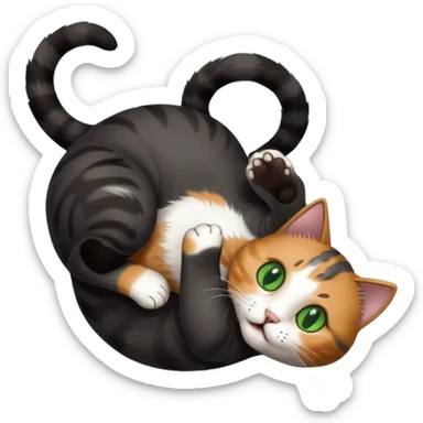 beautiful female solid dark grey cat with green eyes, white toes/paws and white patch on her chest playfully rolling upside down sticker