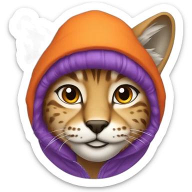 Lynx in purple hoodie and orange winter cap sticker