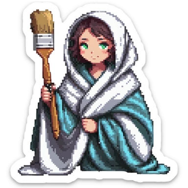 sick artist wrapped in a blanket holding a paintbrush sticker