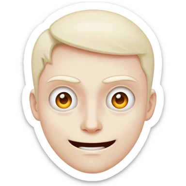 Tight, awkward grin with dead eyes, trying to act normal in chaos. sticker