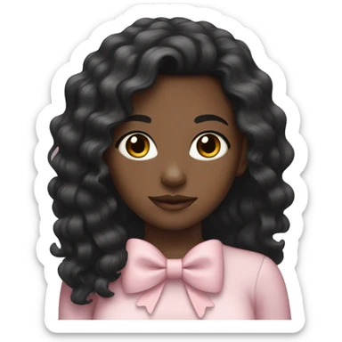 Black girl with long wavy black hair wearing a pale pink bow sticker