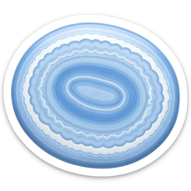 Oval blue lace agate with ethereal sky blue and white banded patterns resembling lace sticker