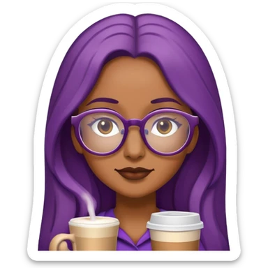 purple long hair mocha latte colored woman wears glasses sticker