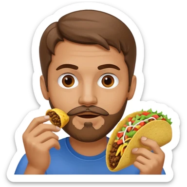 White man with brown hair and a gray goatee eating a taco sticker