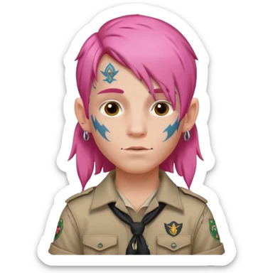 scout boy long hair face tatooes pink haired sticker