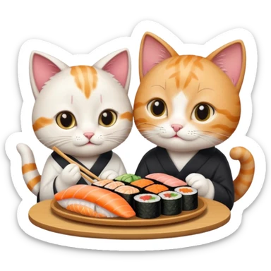 cute girl cat and a cute boy cat eating sushi together sticker