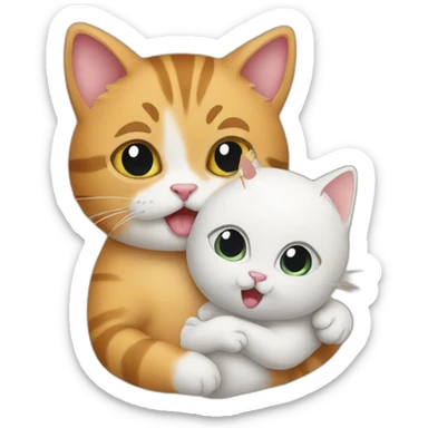 cat holding a baby cat sticker
