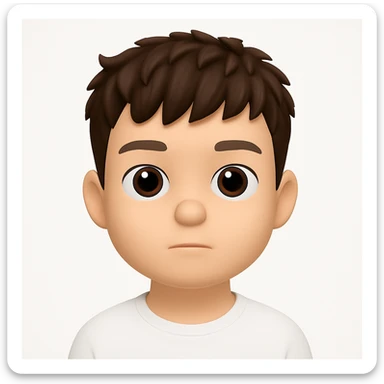 Create a 3D cartoon emoji character with a large head, big eyes, smooth skin, simple features, and a neutral face. The style should be clean, modern, and minimalistic with soft lighting and a white background. The character should be front-facing and inspired by the Apple Memoji/Pixar style as shown in the reference image. sticker