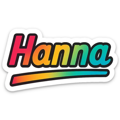 Hanna name in modern colorful gradient font with dark outline, dynamic slanted or partial underline, transparent background, in the style of reference patterns sticker