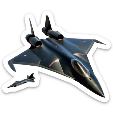 SR-71 Blackbird - Lockheed Martin (Stealth Grey) A sleek, high-speed reconnaissance aircraft with an elongated, needle-like fuselage and a smooth, aerodynamic design. The body is finished in a deep, matte jet-black with subtle panel lines and heat-resistant detailing. Its twin engines are seamlessly integrated into the structure, with sharp, swept-back wings that emphasize speed and stealth. The cockpit canopy is tinted, adding to its mysterious, high-tech aesthetic, while the overall silhouette exudes an aura of unmatched velocity and secrecy. sticker