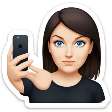 female, wearing black tshirt,  black hair sticker