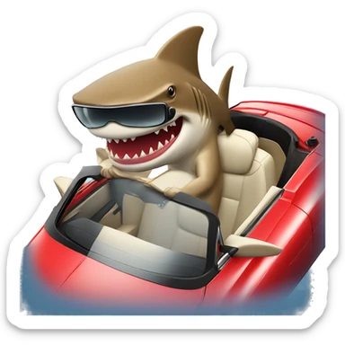 shark wearing sunglasses driving a convertible red car sticker