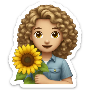 curly hair white girl holding sunflower sticker