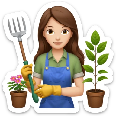 waves long brown hair white  woman Gardening sticker