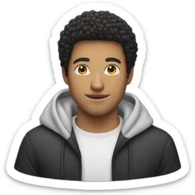 Caucasian man with an afro and stubble wearing black hoodie  sticker