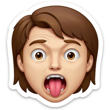 Submissive in pain male brown hair with mouth open and tongue out sticker