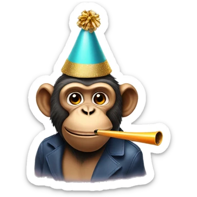 monkey wearing a party hat and blowing a party pipe sticker