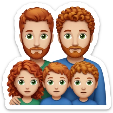 A family consisting of a mother, father, and son. The mother has red hair and green eyes, the couple has light brown hair, a light brown beard, and blue eyes, and the son has golden curly hair and blue eyes. sticker