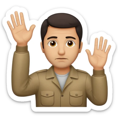 surrenders, portray an authentic 1980 Iraqi with a sad face and raised hands sticker