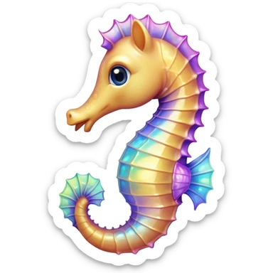 Cinematic Realistic Cute Sea Horse Portrait Emoji, Head tilted playfully and inquisitively, featuring a delicate, curvaceous form with intricately rendered, iridescent scales and a charming, expressive face with round, sparkling eyes full of gentle curiosity, high shine, affectionate and whimsical, styled with a touch of aquatic magic, soft glowing outline, capturing the essence of a mischievous yet lovable sea horse that seems poised to flutter out of the screen into your embrace! sticker