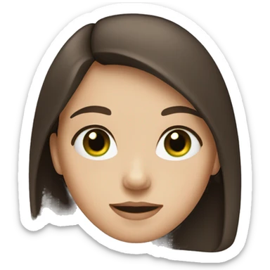 girl with fair skin and brown hair, green-blue eyes, and a black jacket sticker