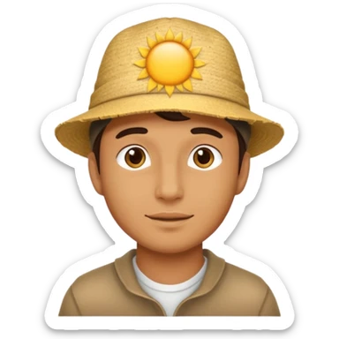 A guy in a hat that says “sunshine reigns” on it sticker