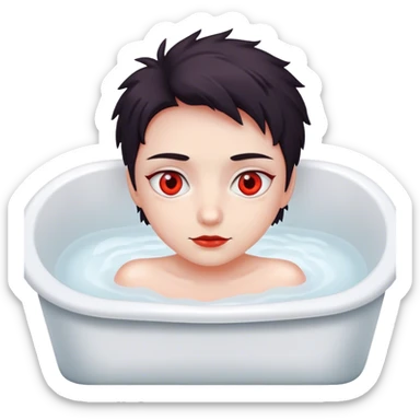 A person with red eyes in a bathtub sticker