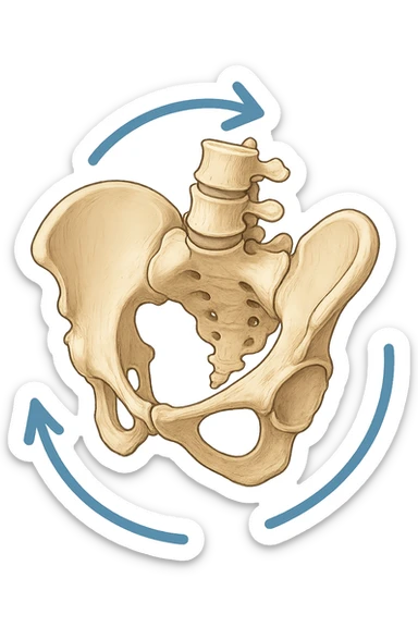 Bacino anatomico ruotato in senso orario con le frecce per far capire sticker