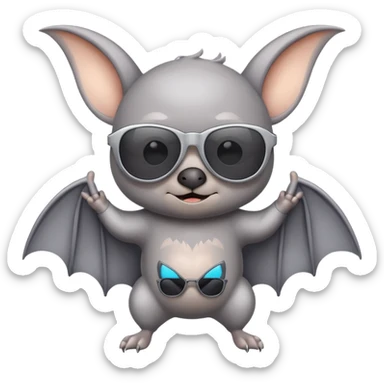 cute gray pastel bat with sunglasses, full body sticker