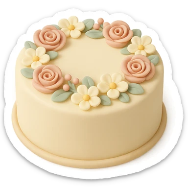round fondant cake with floral wreath sticker