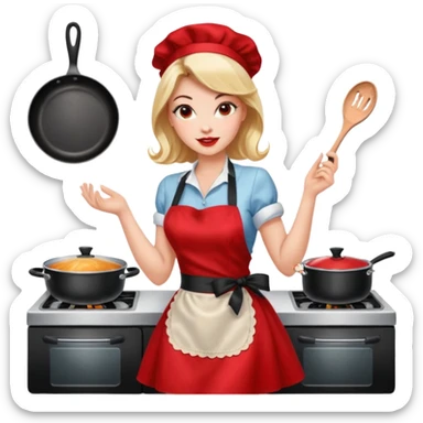 pinup girl in dress and stocking while cooking sticker