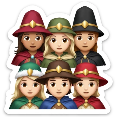 3 girls and 1 guy as the 4 musketeers with feathered hats and capes sticker